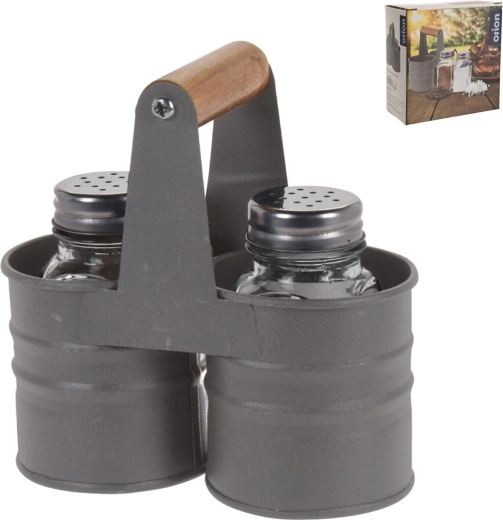Ensemble de 2 pots à épices en verre et métal avec support