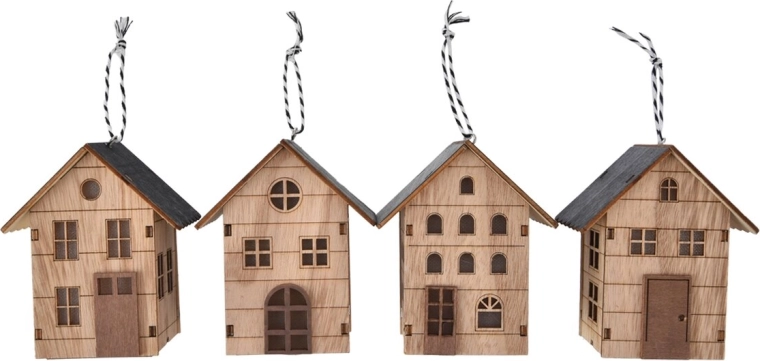 Maisonnette suspendue en bois avec éclairage LED, beige, 10 × 6 × 9 cm