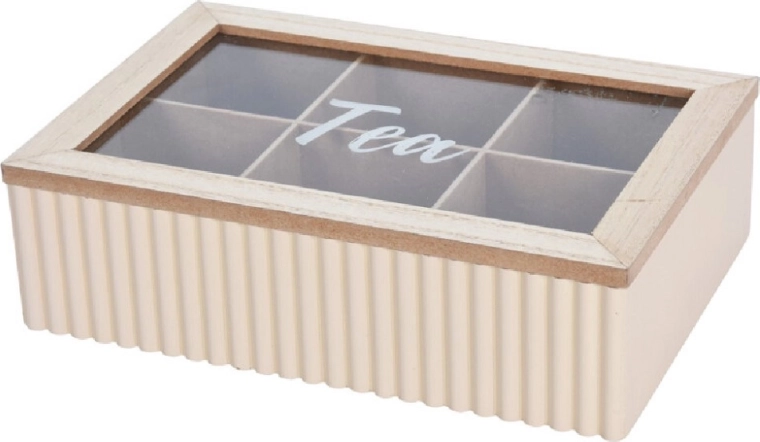 Boîte pour sachets de thé avec 6 compartiments, design blanc texturé