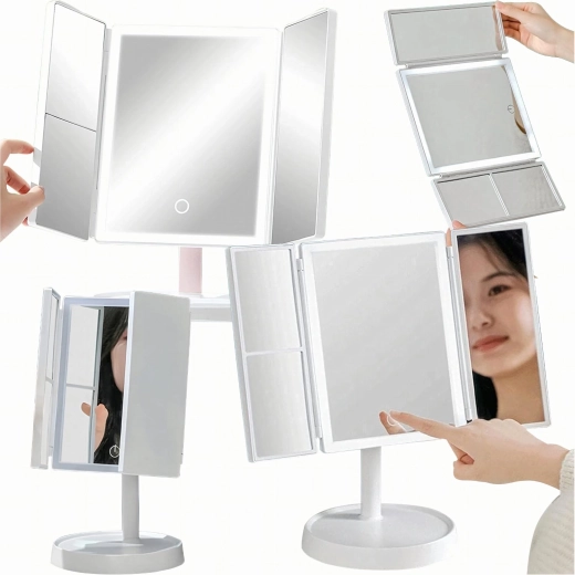 Miroir cosmétique pliant avec éclairage LED 3×