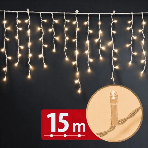 Rideau lumineux LED de 15 m avec 600 LED, blanc chaud