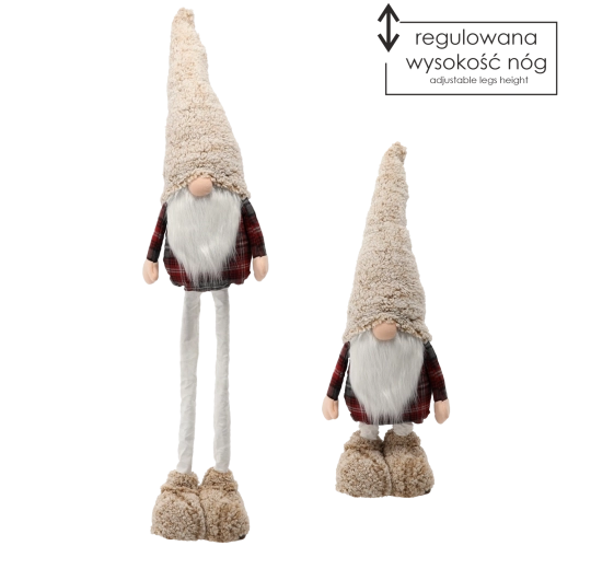 Gnome de Noël avec jambes réglables beige-rouge - 1 pièce