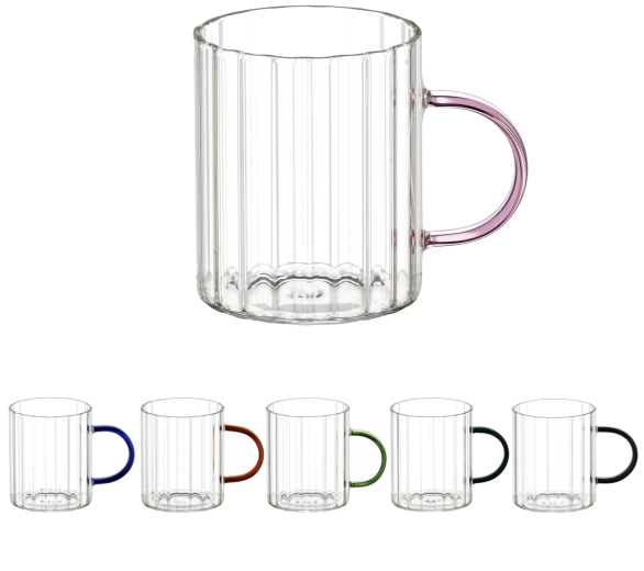 Lot de 6 mugs en verre Stripped avec anse 400 ml
