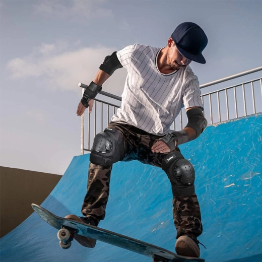 Set enfant de protections pour rollers, skateboard et vélo (6 pcs) – noir, taille M