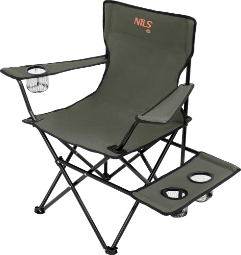 Chaise de camping pliante avec tablette latérale et porte-gobelets NILS Camp