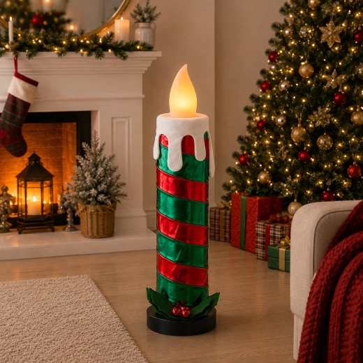 Bougie LED de Noël rouge et verte de 90 cm
