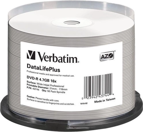 Verbatim DataLifePlus DVD-R 4,7 Go 16x avec surface imprimable - 50 pièces