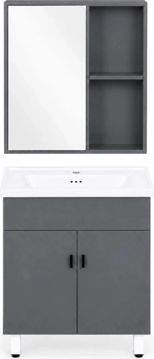 Armoire miroir avec étagère et compartiments ouverts
