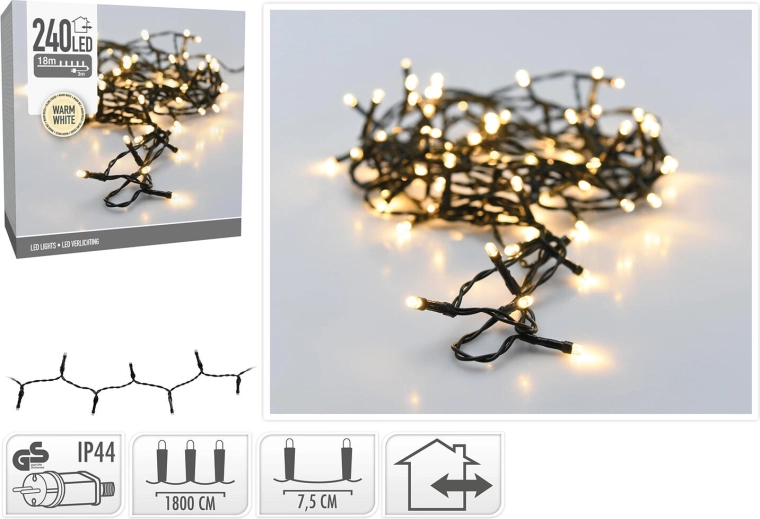 Guirlande lumineuse LED de Noël extérieure 18 m 240 LED blanc chaud