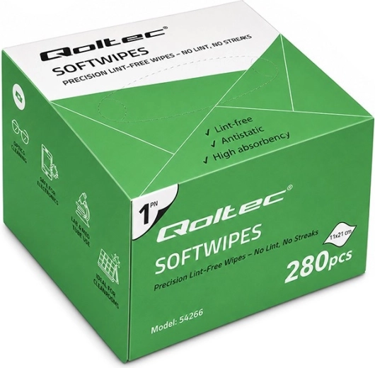 Lingettes non pelucheuses Qoltec pour le nettoyage des fibres optiques 280 pcs