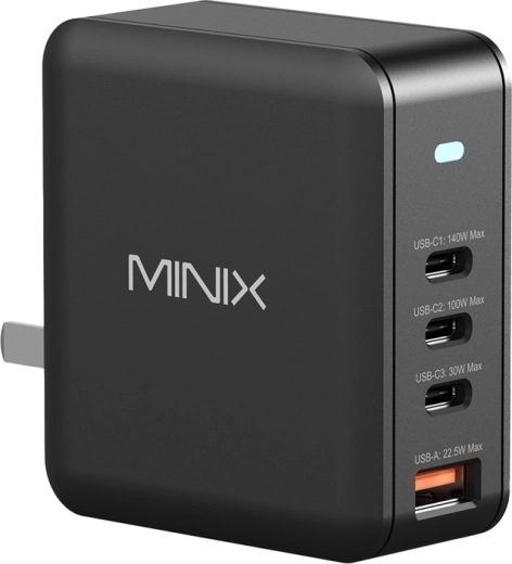 Chargeur mural GaN Minix 165 W (3× USB‑C, 1× USB‑A)