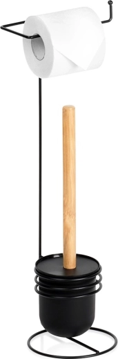 Porte-papier toilette avec brosse, noir, 53 cm