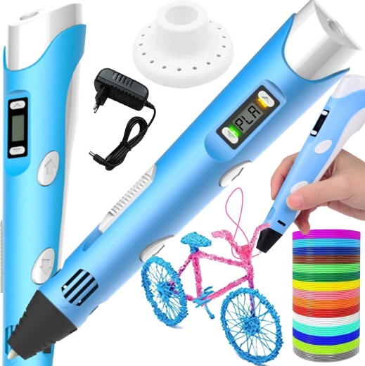 Stylo 3D bleu avec écran LCD et 300 m de filament