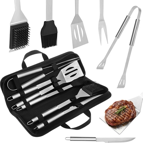 Kaminer ensemble d’ustensiles de barbecue en acier inoxydable avec étui (6 pièces)