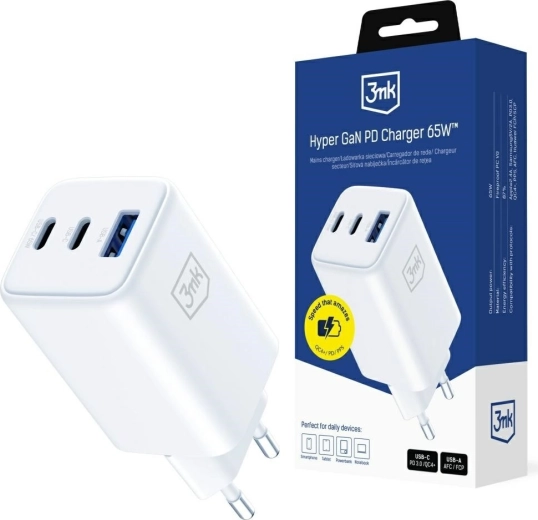 Chargeur 3mk Hyper GaN 65 W blanc