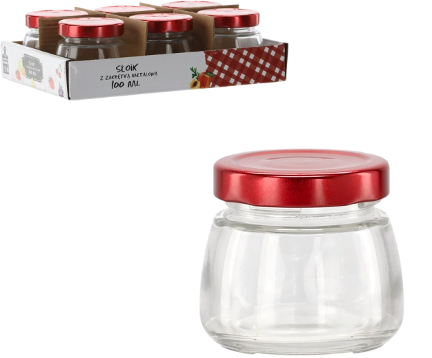 Bocal en verre 100 ml avec couvercle métallique rouge