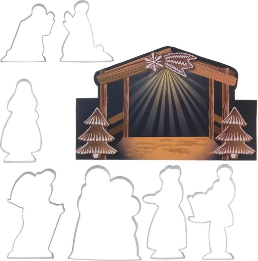 Set d’emporte-pièces en inox Noël – scène de la crèche, 7 pcs