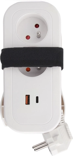 Rallonge électrique de voyage Solight avec 2 prises et USB-A/USB-C PD 20 W, 1,5 m, blanche