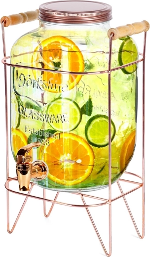 Distributeur de boissons en verre avec robinet et support doré 5,5 l