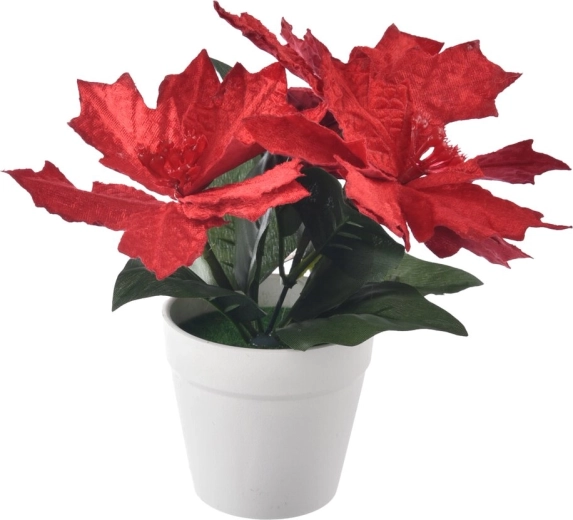 Rose de Noël artificielle en plastique rouge 25 cm