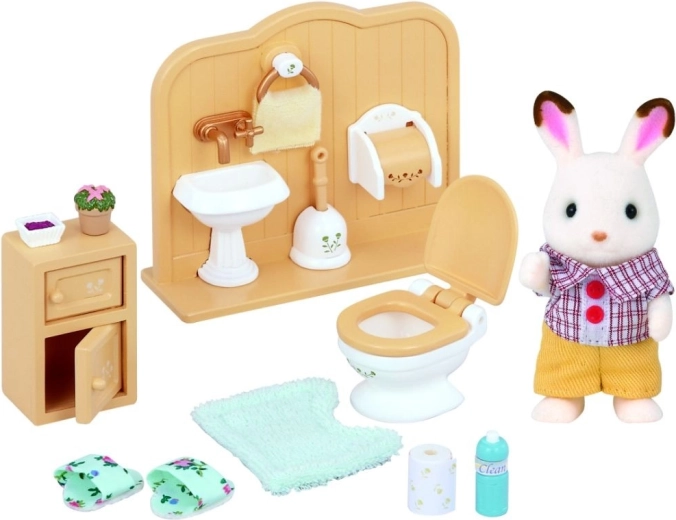 Meubles de salle de bain pour lapins Chocolate – lapin garçon et toilettes avec accessoires