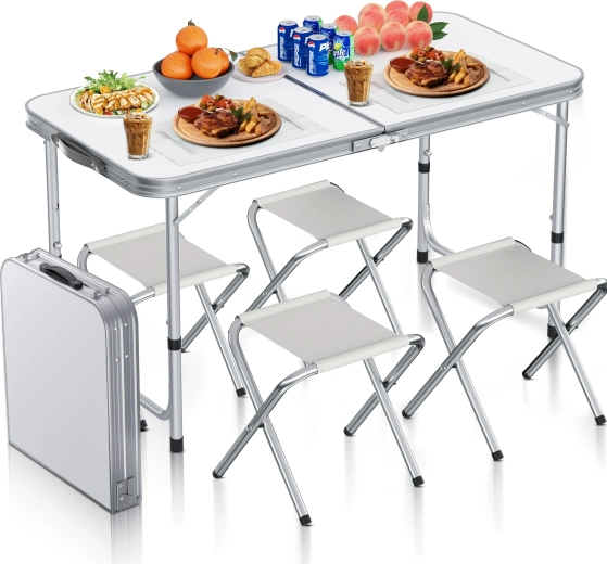 Set de camping pliant CAMP 120 – table et 4 chaises blanches