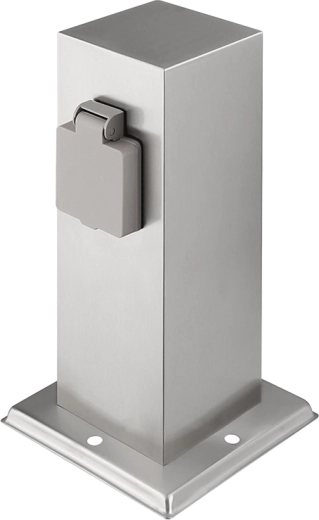 Solight borne électrique de jardin IP44 en acier inoxydable avec 2 prises, argentée - 1 pièce