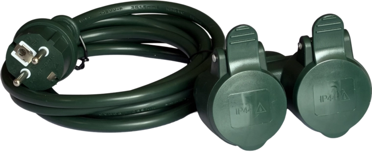 Rallonge de jardin 10 m avec 2 prises, verte