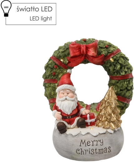 Figurine de Noël représentant une couronne avec le Père Noël Merry Christmas