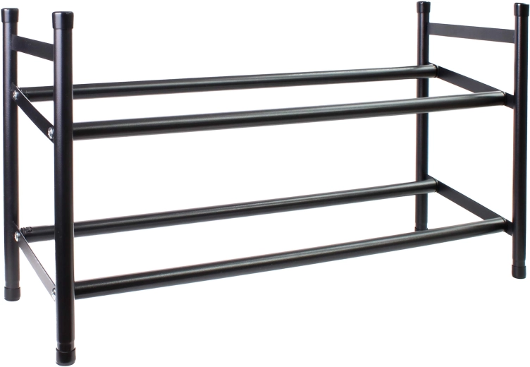 Étagère à chaussures en fer noire à deux niveaux, largeur réglable