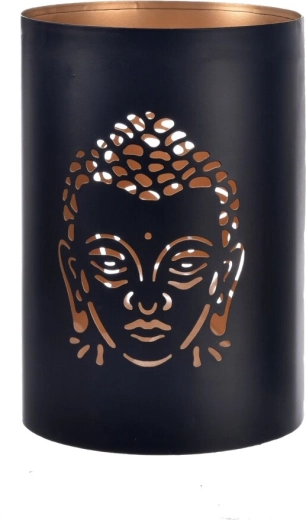 Bougeoir en métal Bouddha noir et or