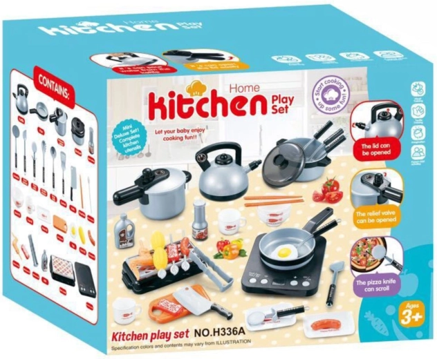 Set de cuisine enfant avec plaque à induction et accessoires 36 pièces argenté
