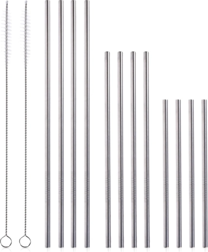 Pailles en acier inoxydable avec brosses de nettoyage, lot de 14 pièces