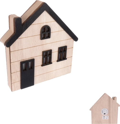 Maison décorative en bois beige-noir 15 × 3 × 15 cm