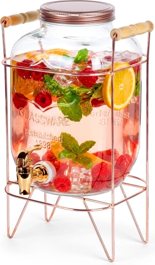 Distributeur de boissons en verre Vilde avec robinet et support, 5,5 l