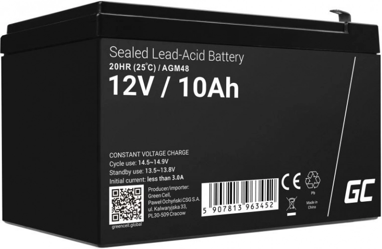 Batterie sans entretien AGM VRLA Green Cell AGM48 12V 10Ah (pour alimentation d’urgence, systèmes de secours)