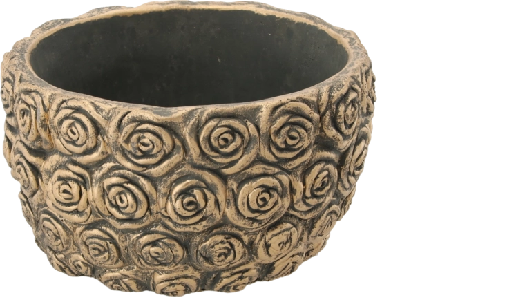 Cache-pot en ciment avec relief de roses, finition dorée 18 × 18 × 10,5 cm