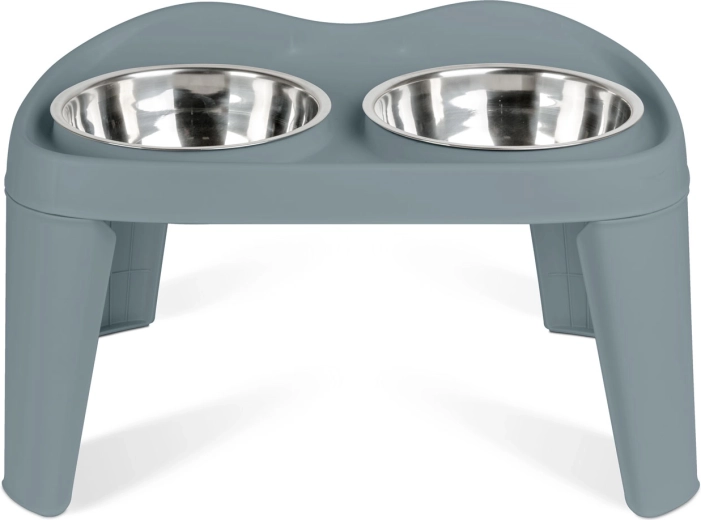 Support surélevé avec deux bols en acier inoxydable pour chiens et chats, taille S, gris