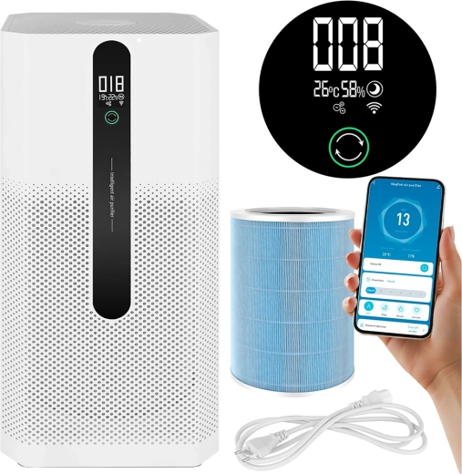 Purificateur d’air Ruhhy Ioniqs avec filtre HEPA H12, ionisation et Wi‑Fi