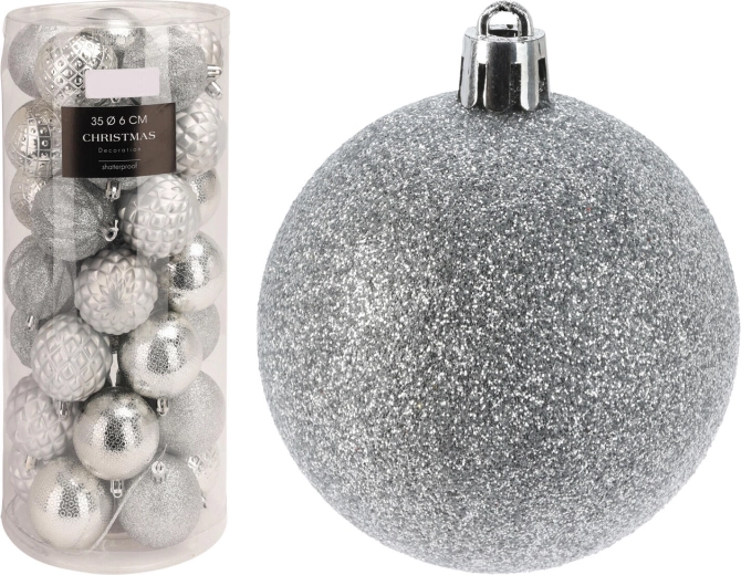 Boules de Noël décoratives argentées, diamètre 6 cm, mélange de nuances