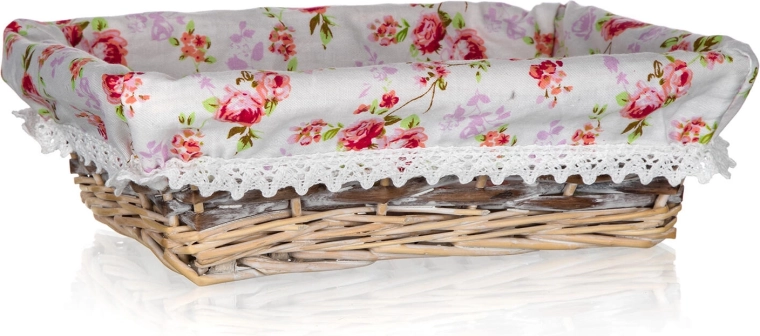 panier en osier avec tissu Roses, rectangulaire 26 × 18 × 8 cm
