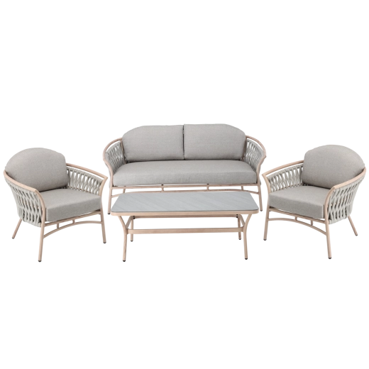 Ensemble de mobilier de jardin en aluminium VALLETTA avec canapé, 2 fauteuils et table basse - 4 pièces