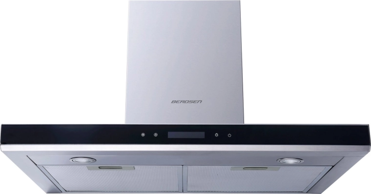 Design de hotte cheminées élégant en inox et verre