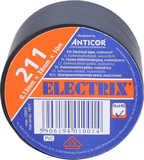 Ruban isolant Solight 38 mm x 0,13 mm x 10 m noir