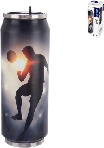 Gourde isotherme en acier inoxydable en forme de canette 0,5 l avec motif football
