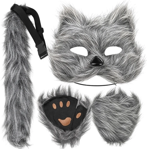 Costume de chat, renard ou loup Glimz, gris, 4 pièces