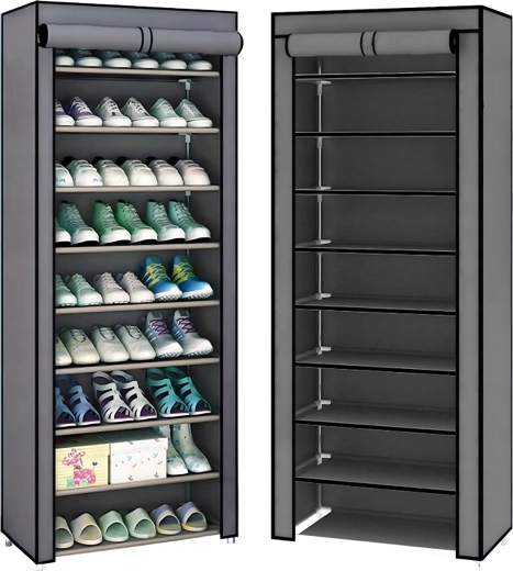 Meuble à chaussures textile pliable à plusieurs étagères
