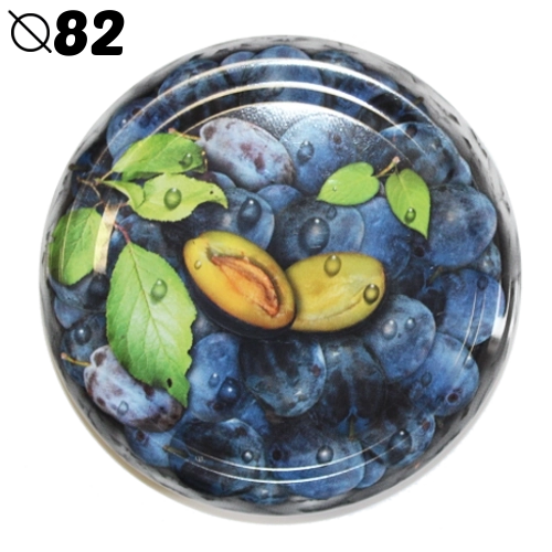 Couvercles pour bocaux de conserve 82 mm avec motif de prunes, 6 crans