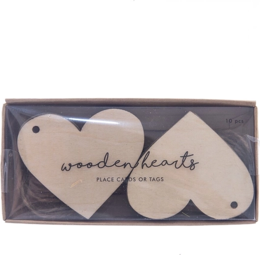 Étiquettes en bois avec ficelle en forme de cœur, beige, 10 pcs