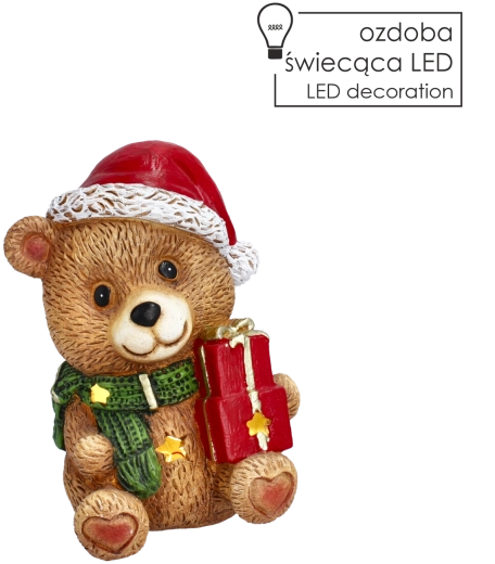 Figurine de Noël représentant un ours en peluche avec des cadeaux et éclairage LED